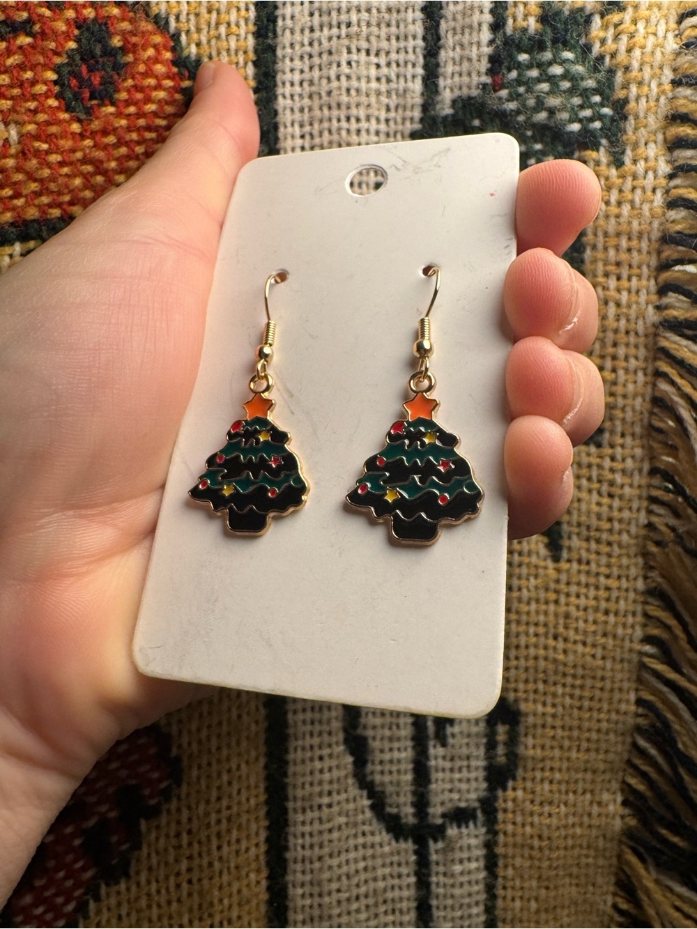 Festive Green Christmas Tree Drop Earrings - Unbranded